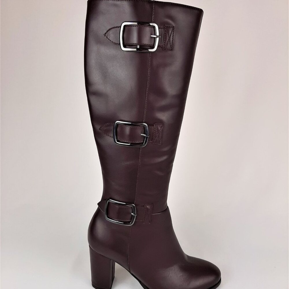 Leather Plum Belt Buckle Platform Boots